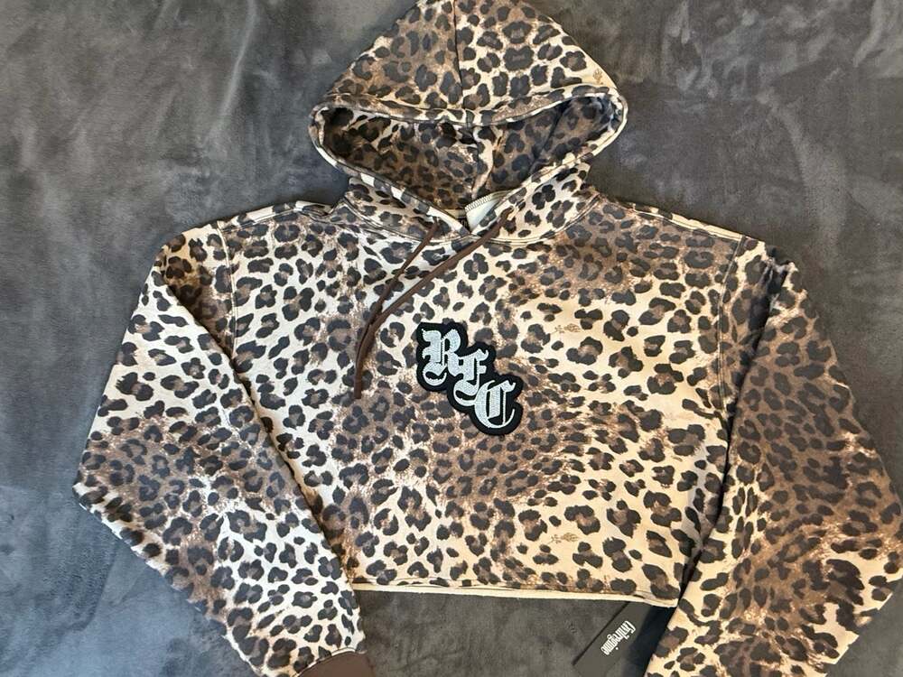Civil Regime Leopard Print Crop Hoodie Size Large